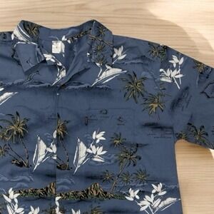 Palmwave Tropical Hawaii Button Hawaiian Blue Shirt 100% Cotton Vintage Size 3XL